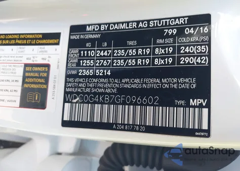 2016 Mercedes-Benz Glc 300 4Matic from USA, damaged, VIN WDC0G4KB7GF096602